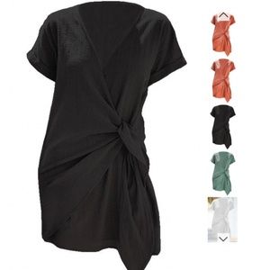 CeriLush Black Cross V Neck Tie Mini Dress